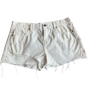 All Saints White Distressed Jean Shorts With Embroidered Stars on Side Size W32